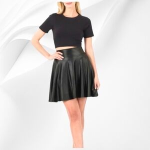 Zenana | Faux Leather | High-Waist Skater Skirt | Black